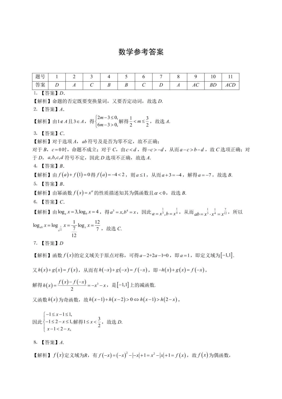 安徽师范大学附属中学2024-2025学年高一上学期2月月考数学答案.pdf_第1页