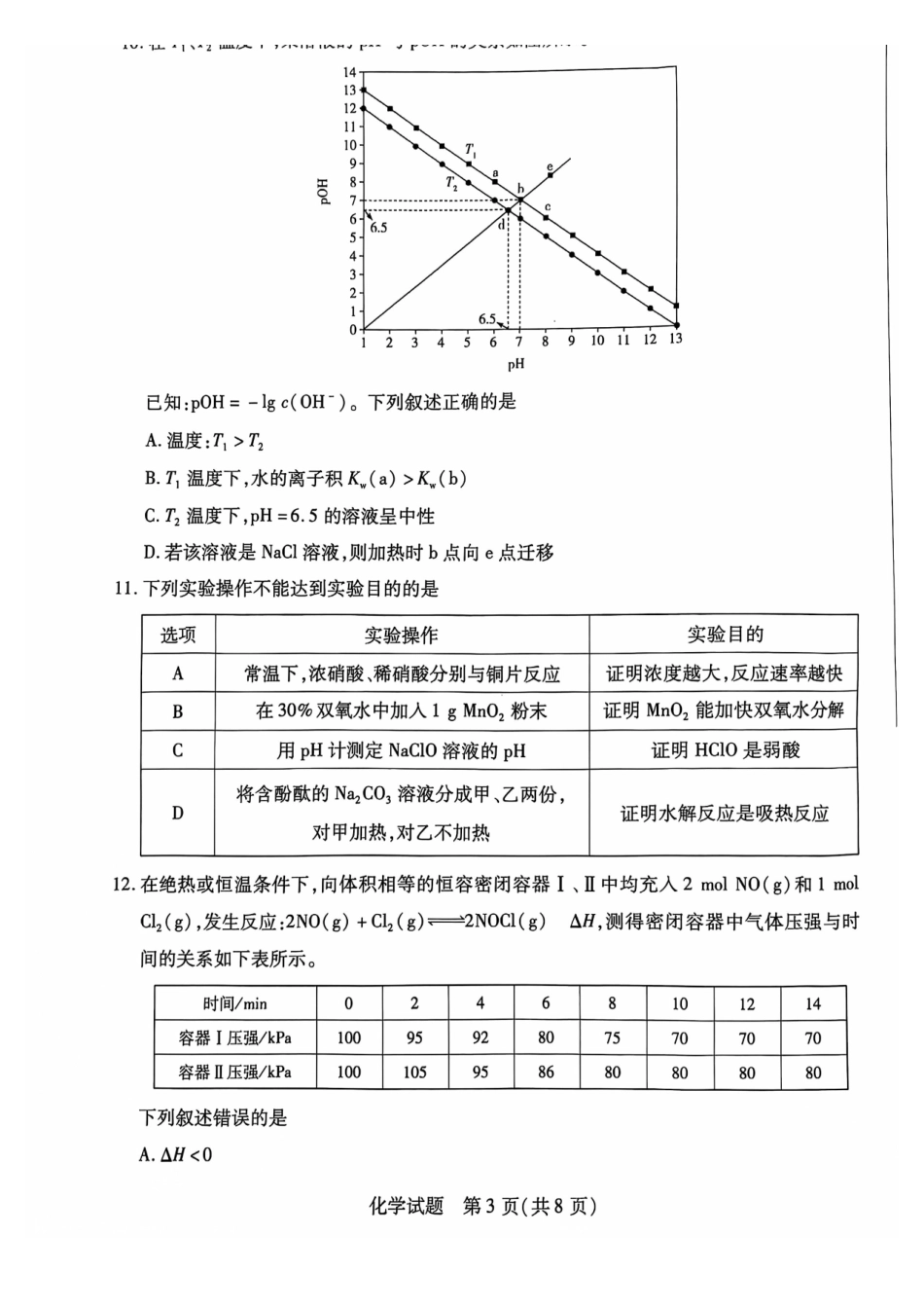 安徽卓越县中联盟皖豫名校联盟2024-2025学年高二第一学期化学期中考试.pdf_第3页