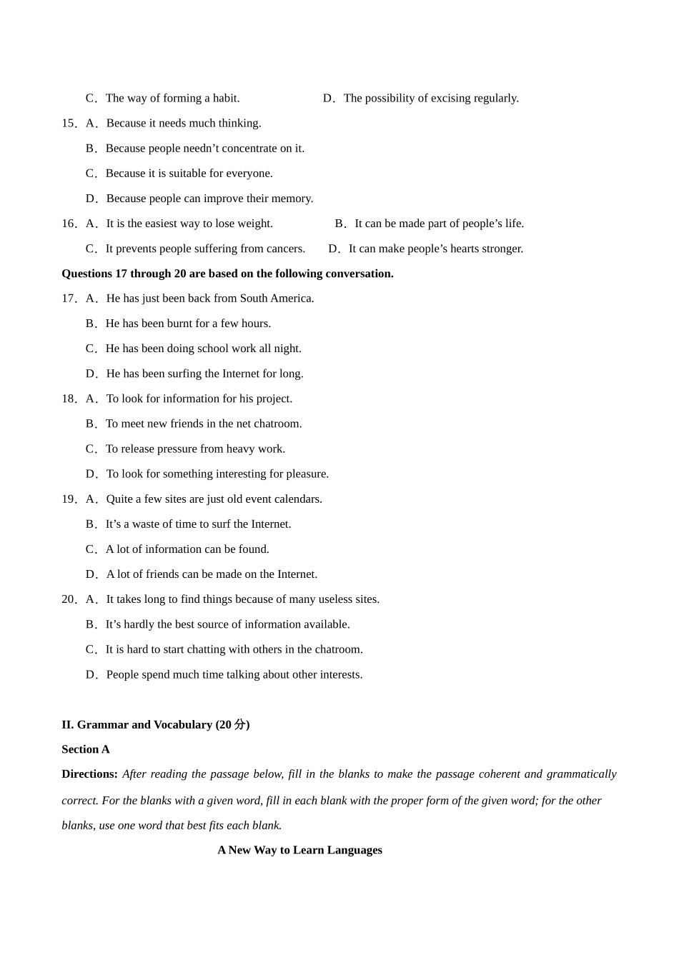 高二英语期中模拟卷（考试版）【测试范围：选择性必修一Units~4】（上海专用）.docx_第3页