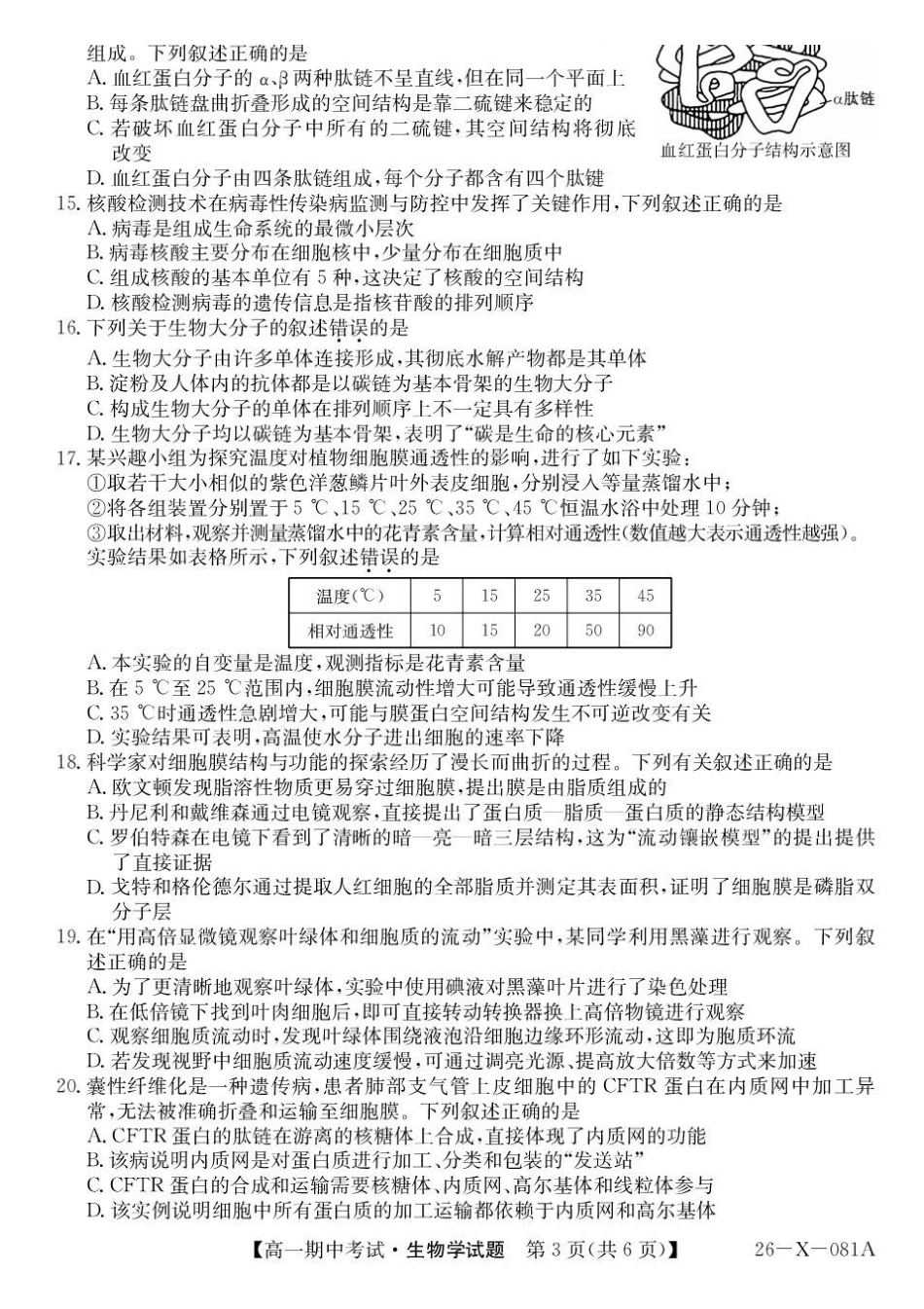 广东省深圳市深圳盟校2025-2026学年高一上学期月期中生物试题含答案.pdf_第3页