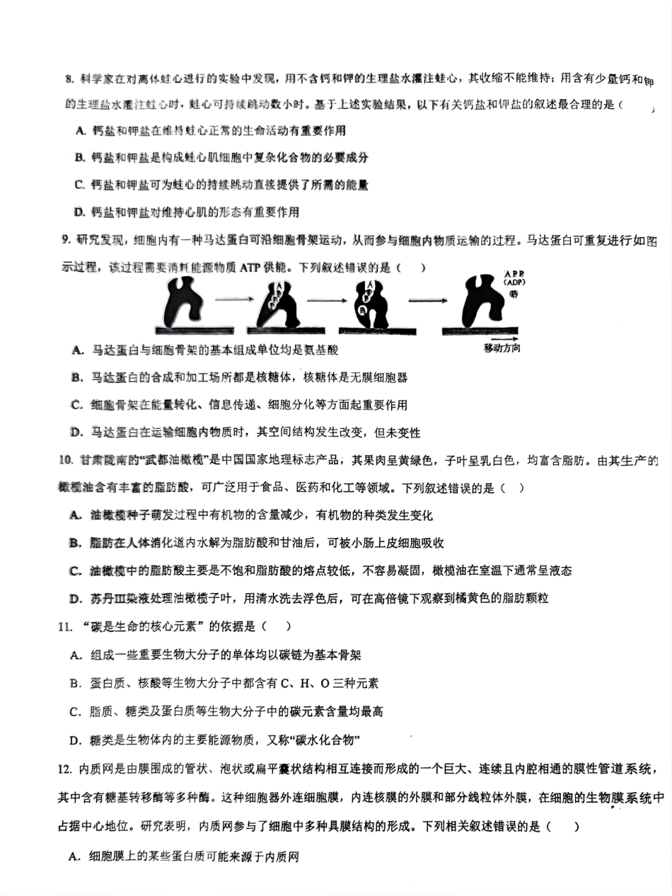 海南省先锋联盟2024-2025学年高一上学期月期中考试生物含答案.pdf_第3页