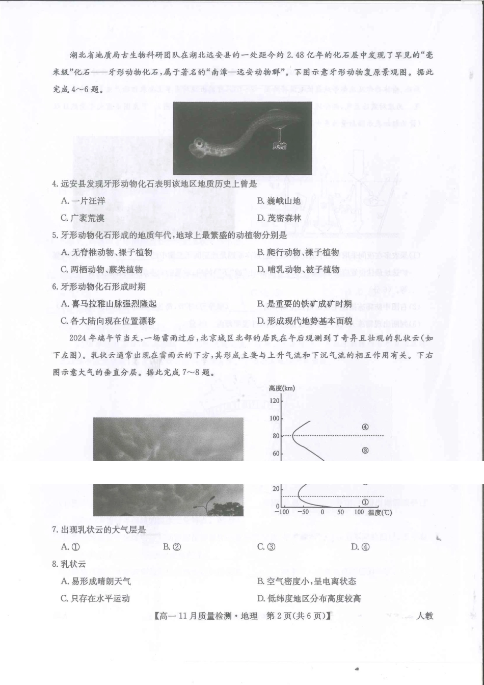 河南省九师联考2024-2025学年高一上学期月期中考试地理含解析.pdf_第2页