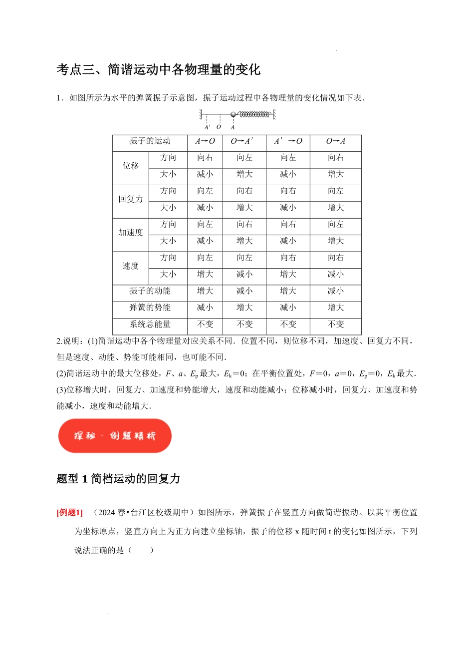 简谐运动的回复力和能量(原卷版).pdf_第3页