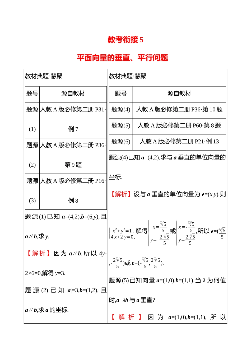 教考衔接5平面向量的垂直、平行问题.docx_第1页