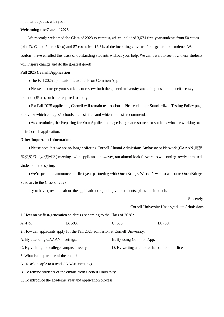 云南师范大学附属中学2024-2025学年高一上学期期中考试英语含答案.docx_第3页