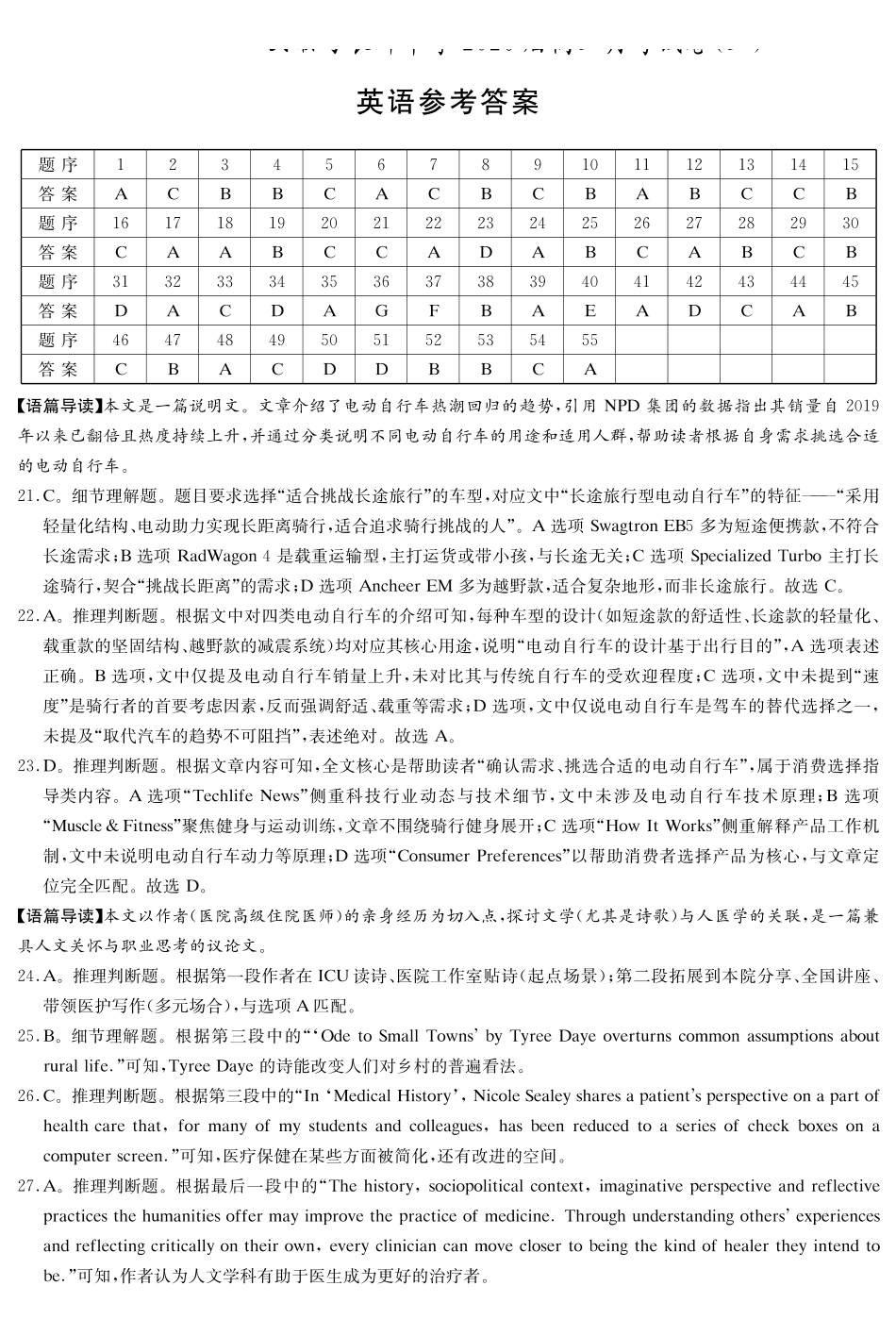 长郡中学2026届高三月考试卷（三）英语答案().pdf_第1页