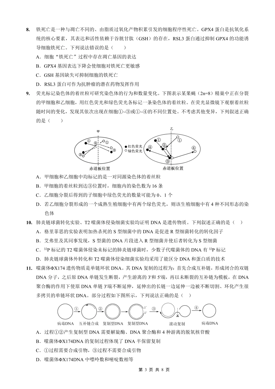 重庆实验外国语学校2025-2026学年度（上）高2026届0月月考（四）生物.pdf_第3页