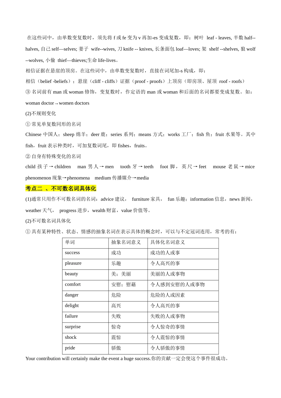 专题02名词和主谓一致(知识梳理+考点精讲精练+实战训练)(原卷版)-【学考复习】2024年高中英语学业水平考试必备考点归纳与测试(新教材专用).docx_第2页