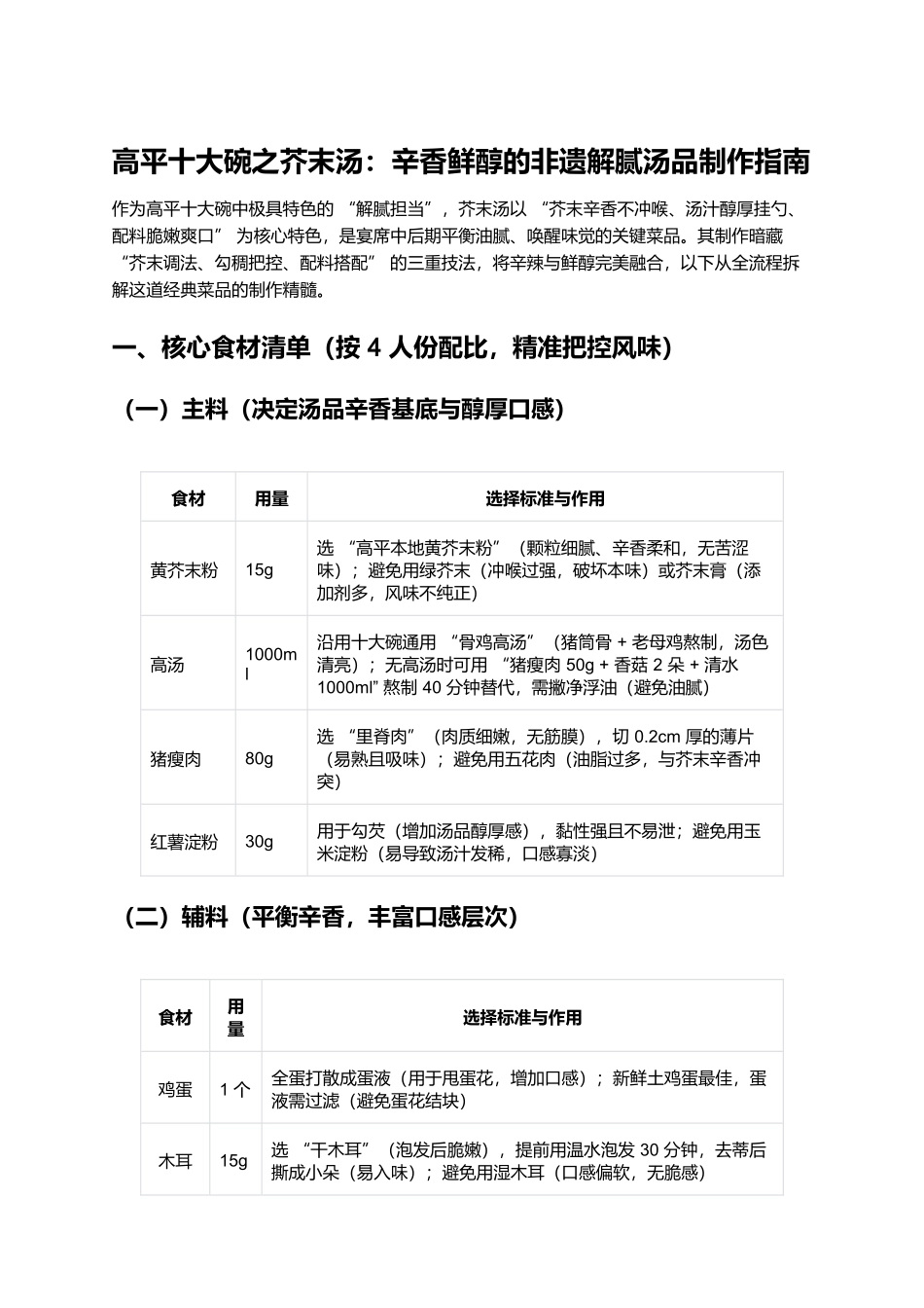 高平十大碗之芥末汤：辛香鲜醇的非遗解腻汤品制作指南.docx_第1页