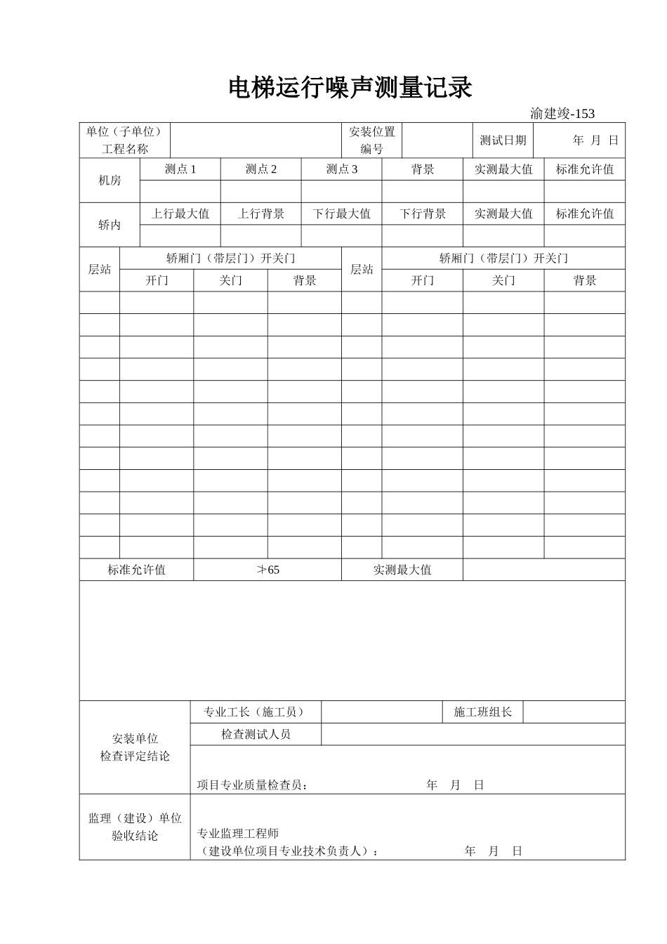 153 电梯运行噪声测量记录.doc_第1页