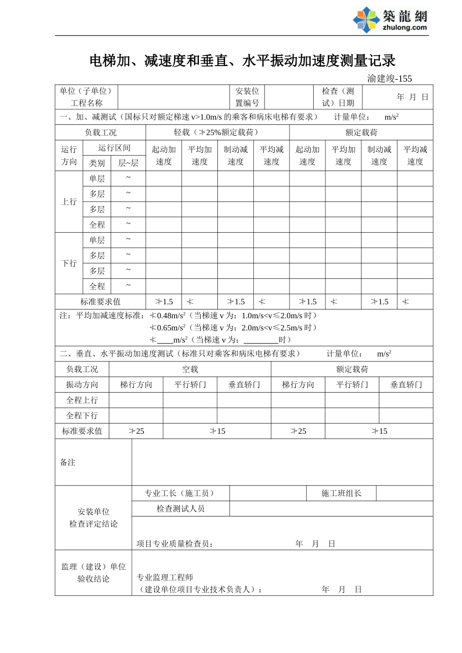 155 电梯加、减速度和垂直、水平振动加速度测量记录.doc_第1页
