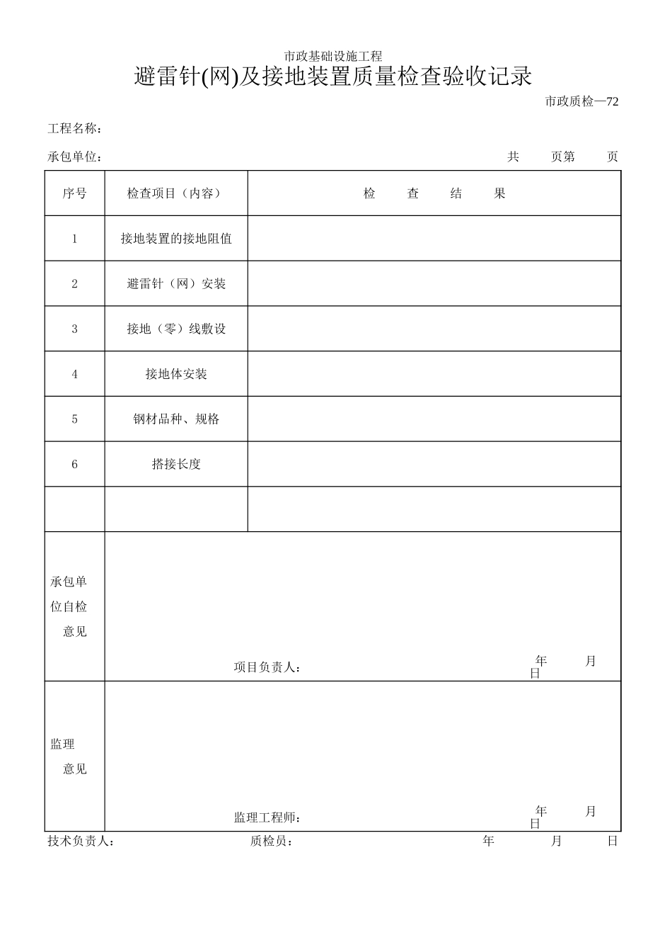 156避雷针(网)及接地装置质量检查验收记录.xls_第1页