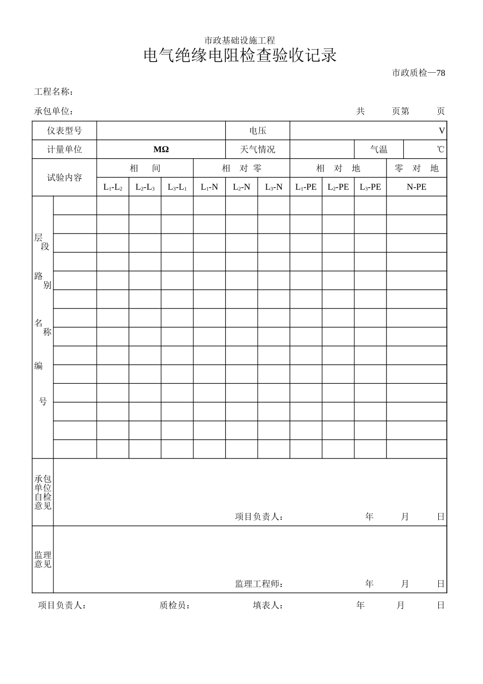 162电气绝缘电阻检查验收记录.xls_第1页