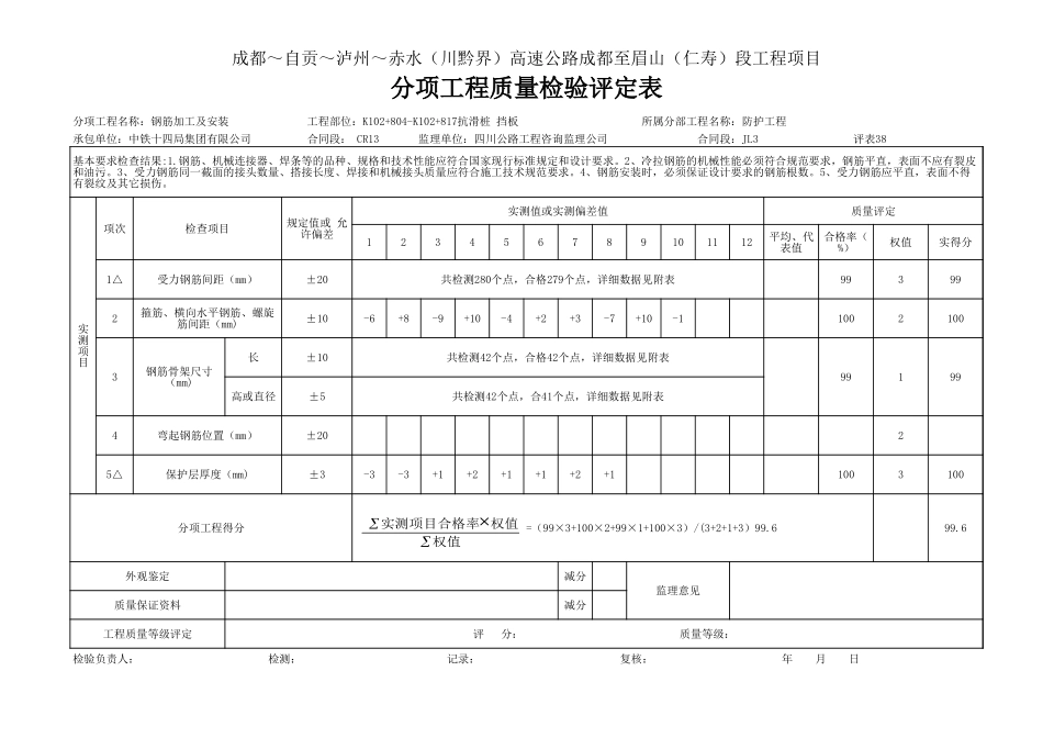 K102+804-K102+817抗滑桩 挡板@-评定.xls_第1页