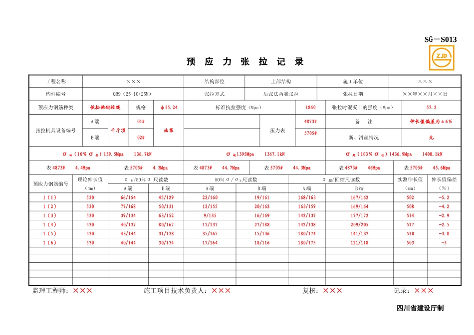 SG-S013预应力张拉记录.doc_第1页