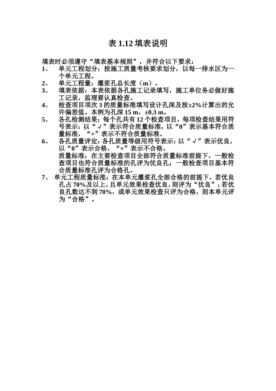 表1.12 基础排水单元工程质量评定表填表说明.doc_第1页
