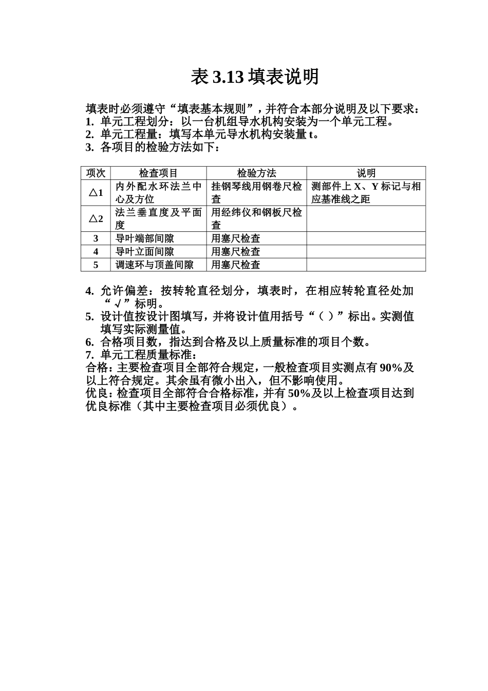 表3.13 灯泡贯流式水轮机导水机构安装单元工程质量评定表填表说明.doc_第1页