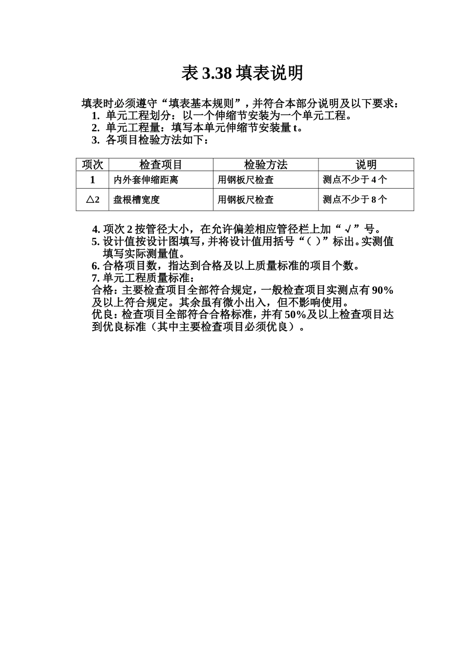 表3.38 伸缩节安装单元工程质量评定表填表说明.doc_第1页