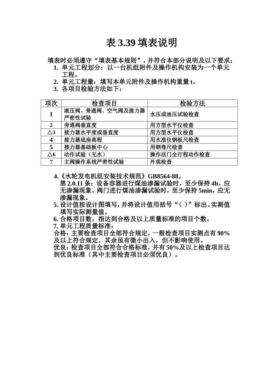 表3.39 附件及操作机构安装单元工程质量评定表填表说明.doc_第1页