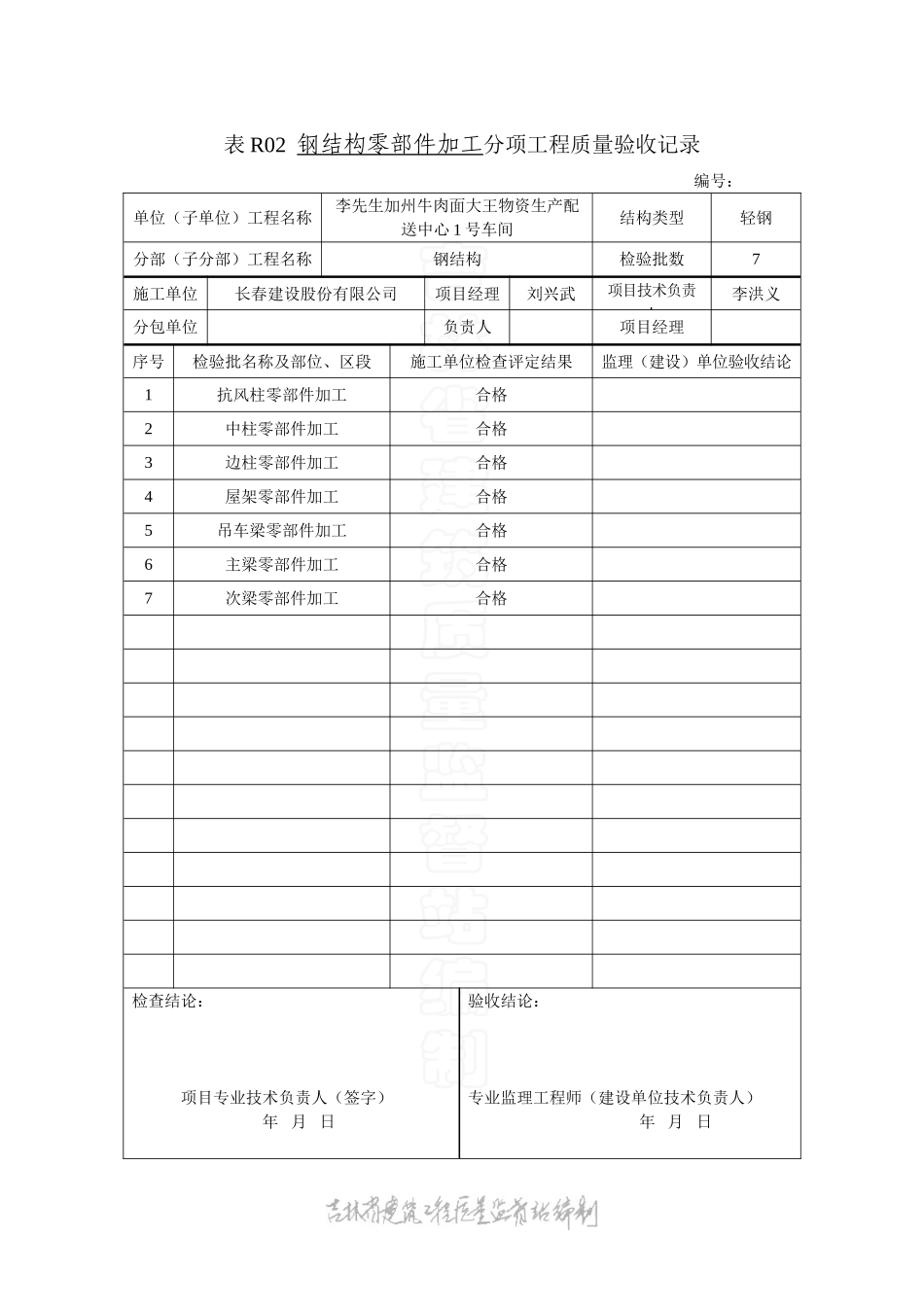 表R02 钢结构零部件加工分项工程质量验收记录.doc_第1页