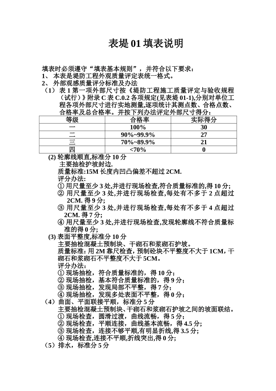 表堤01 堤防工程外观质量评定表填表说明.doc_第1页