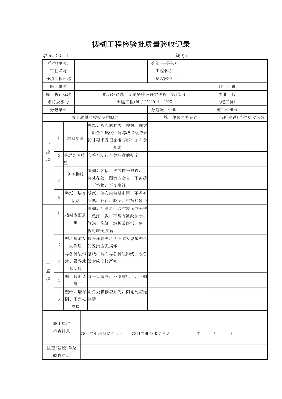 裱糊工程检验批质量验收记录.doc_第1页
