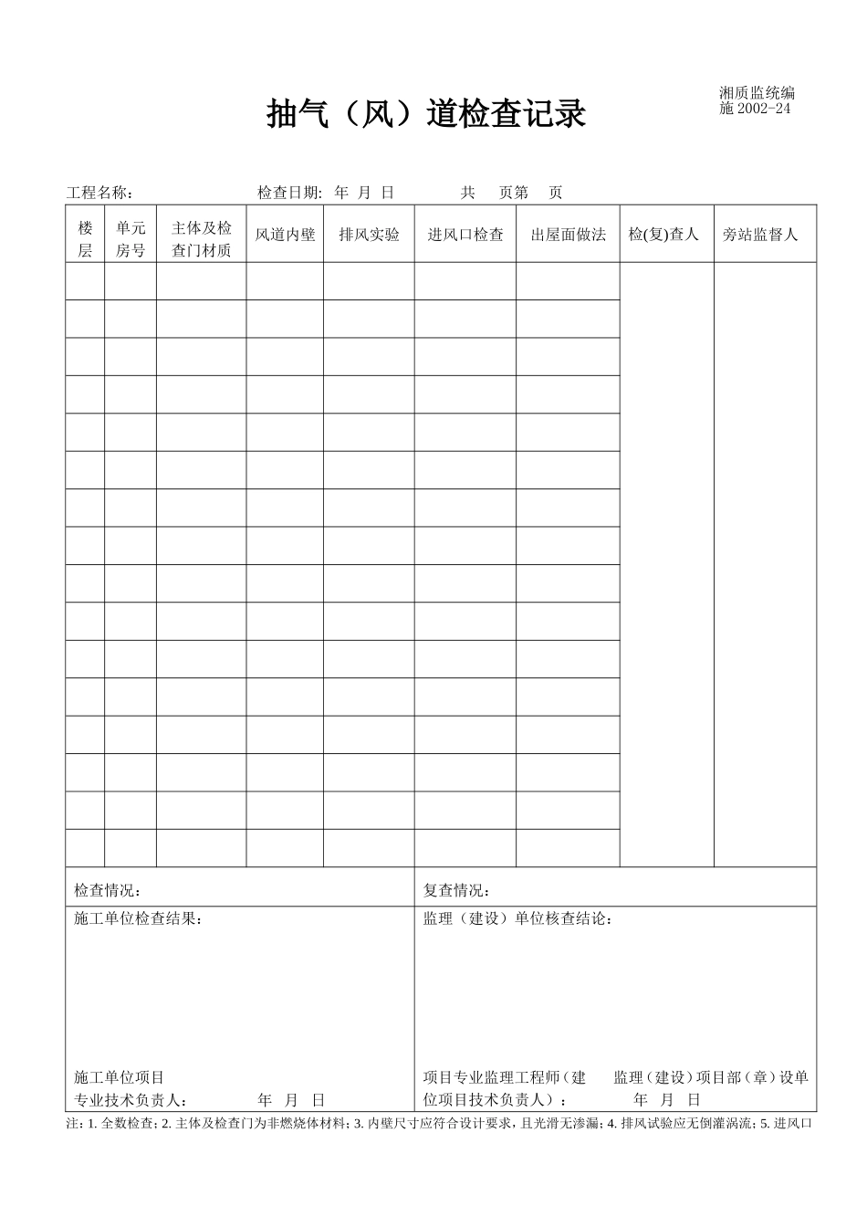 抽气(风)道检查记录 施2002-24.doc_第1页