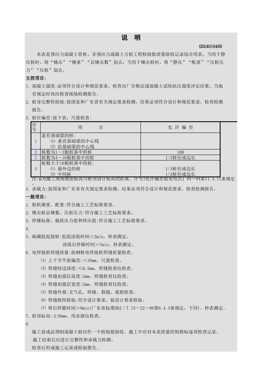 锤击、静压混凝土预制桩工程检验批质量验收记录表.xls_第2页