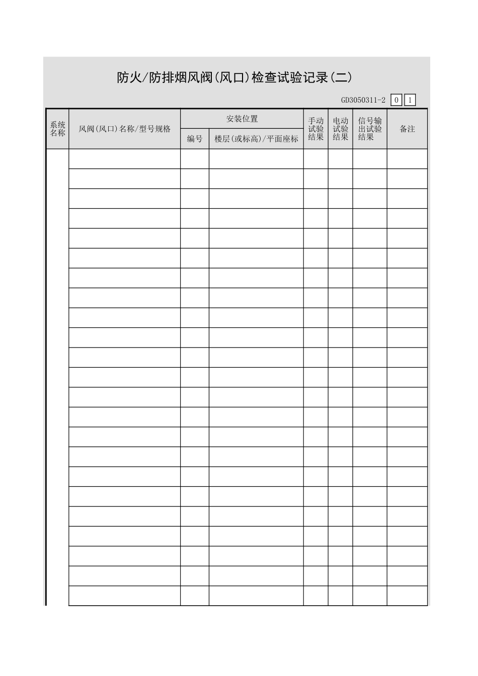 防火 防排烟风阀(风口)检查试验记录(二).xls_第1页