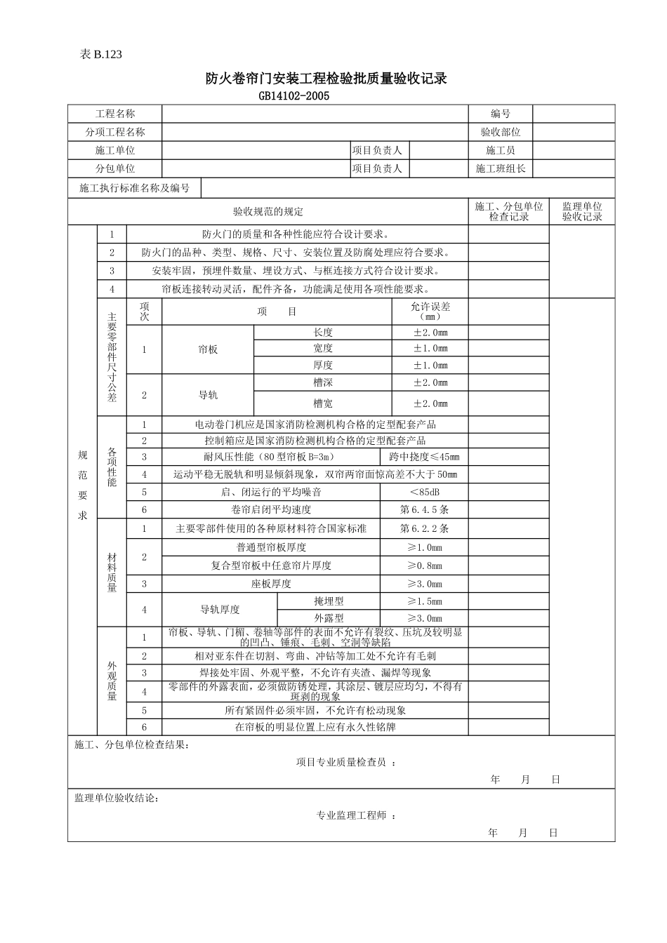 防火卷帘门安装工程检验批质量验收记录.doc_第1页