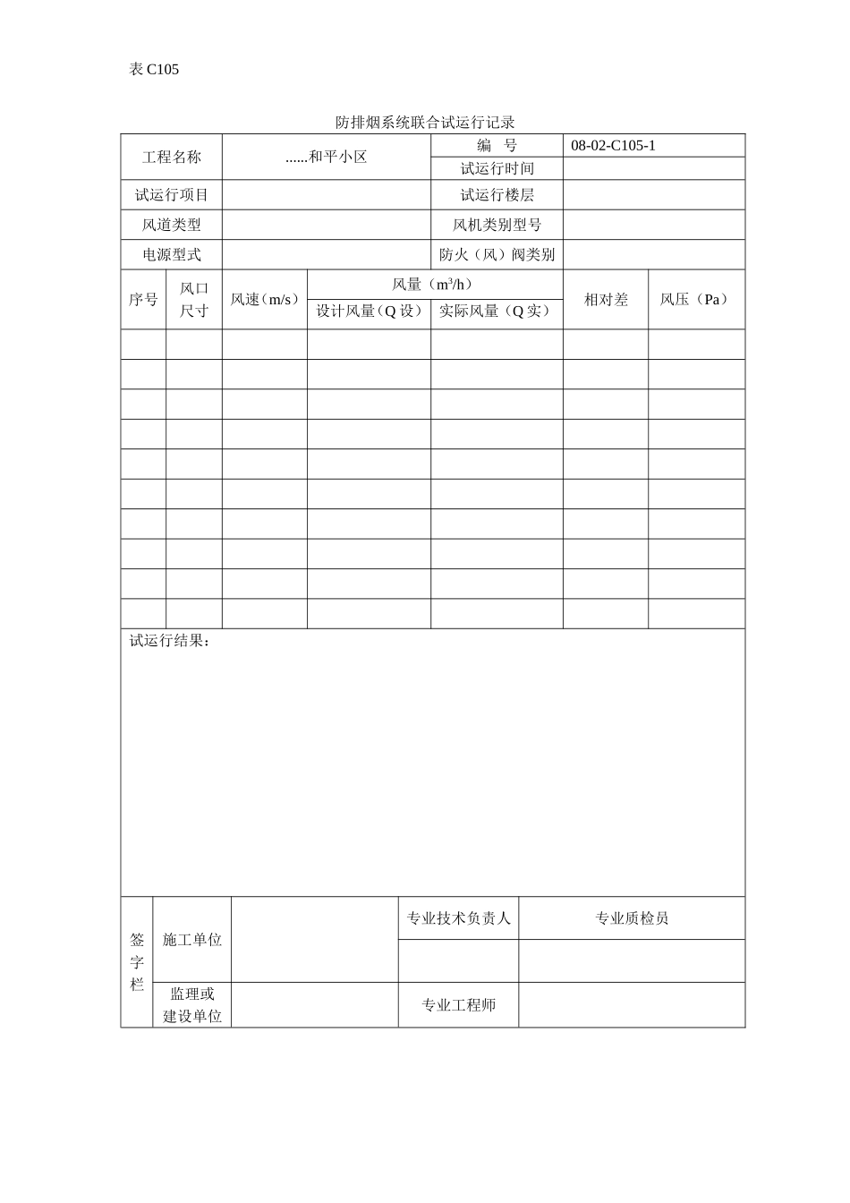 防排烟系统联合试运行记录.doc_第1页