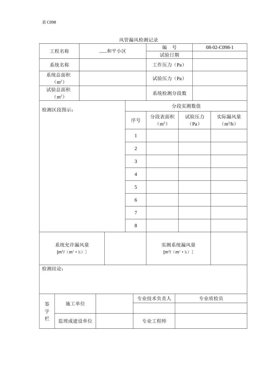 风管漏风检测记录.doc_第1页