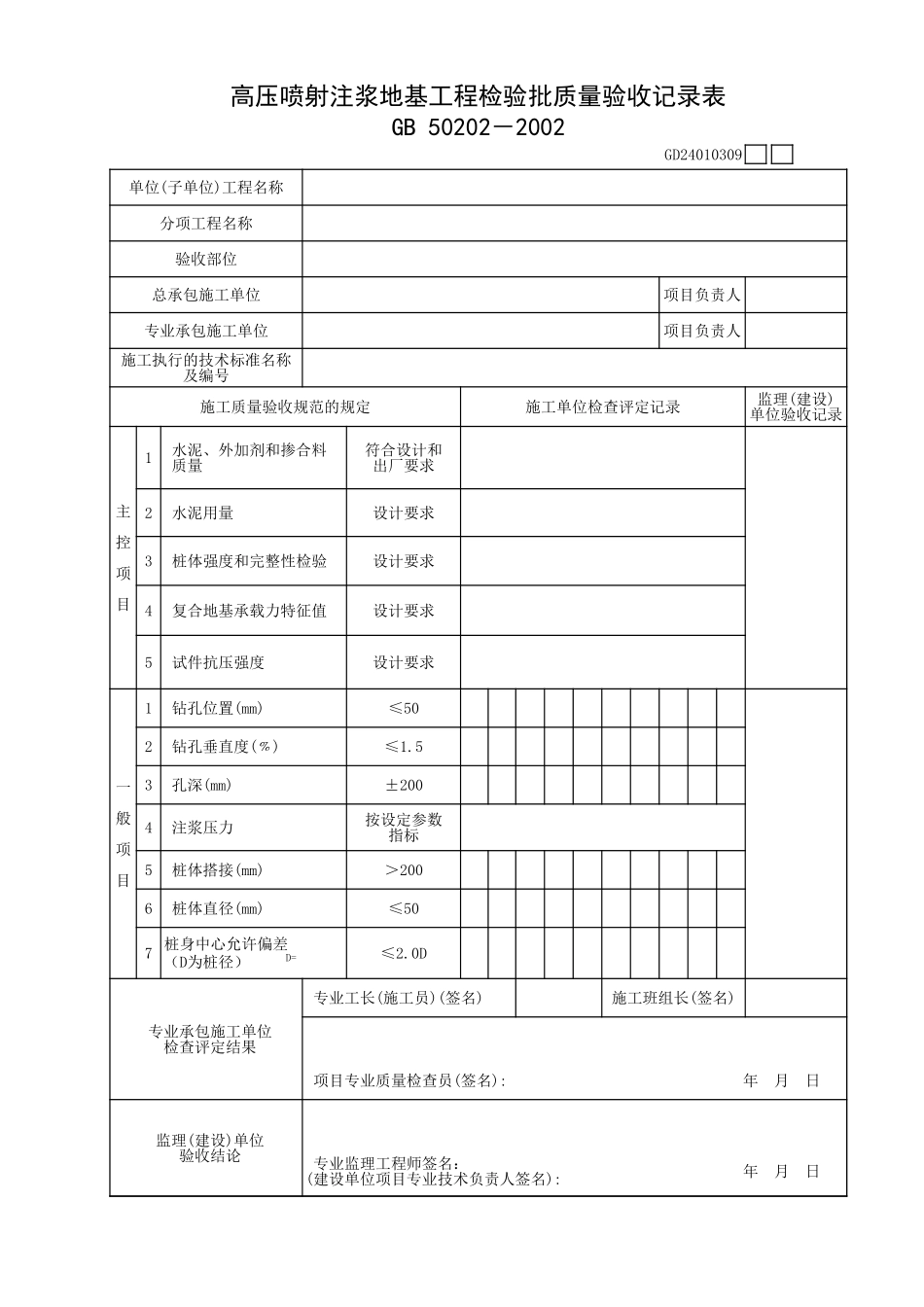 高压喷射注浆地基工程检验批质量验收记录表.xls_第1页