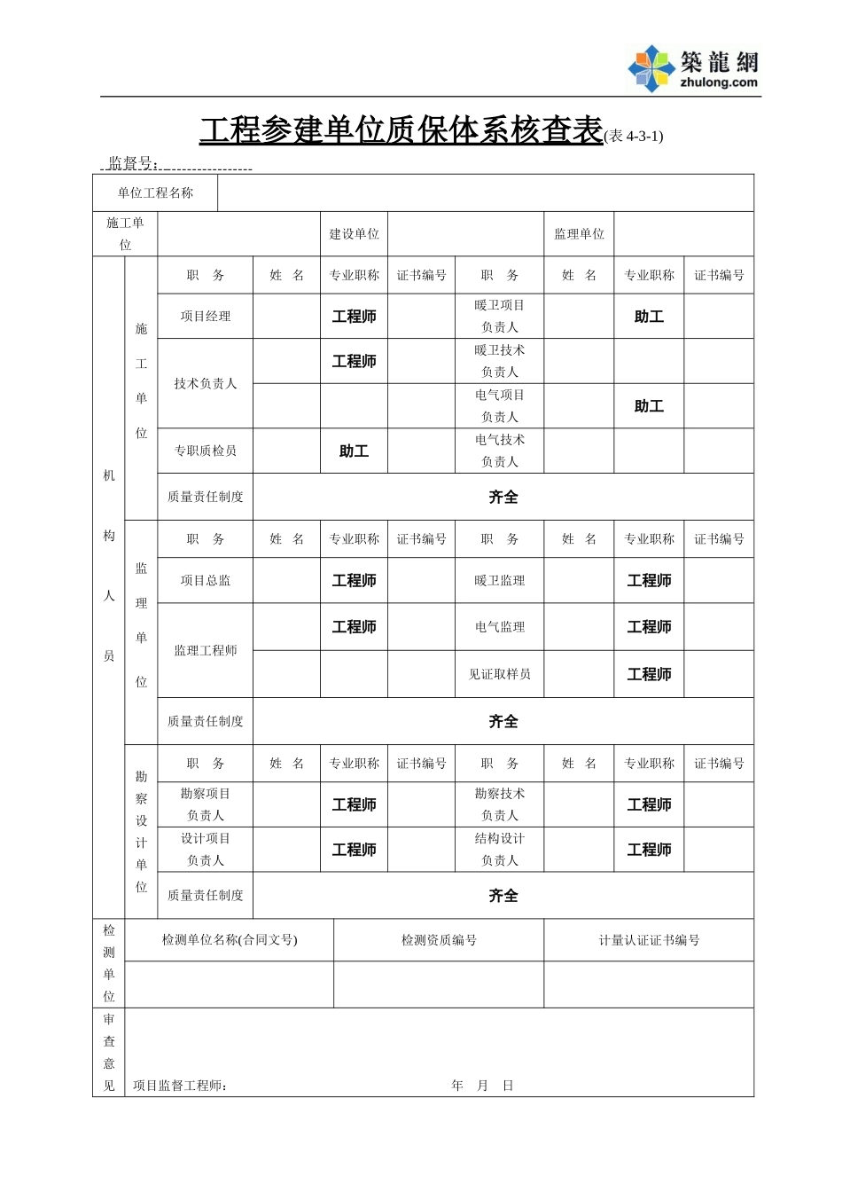 工程参建单位质保体系核查表.doc_第1页