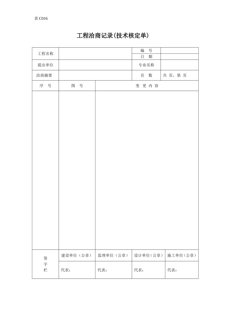 工程洽商记录(技术核定单).doc_第1页