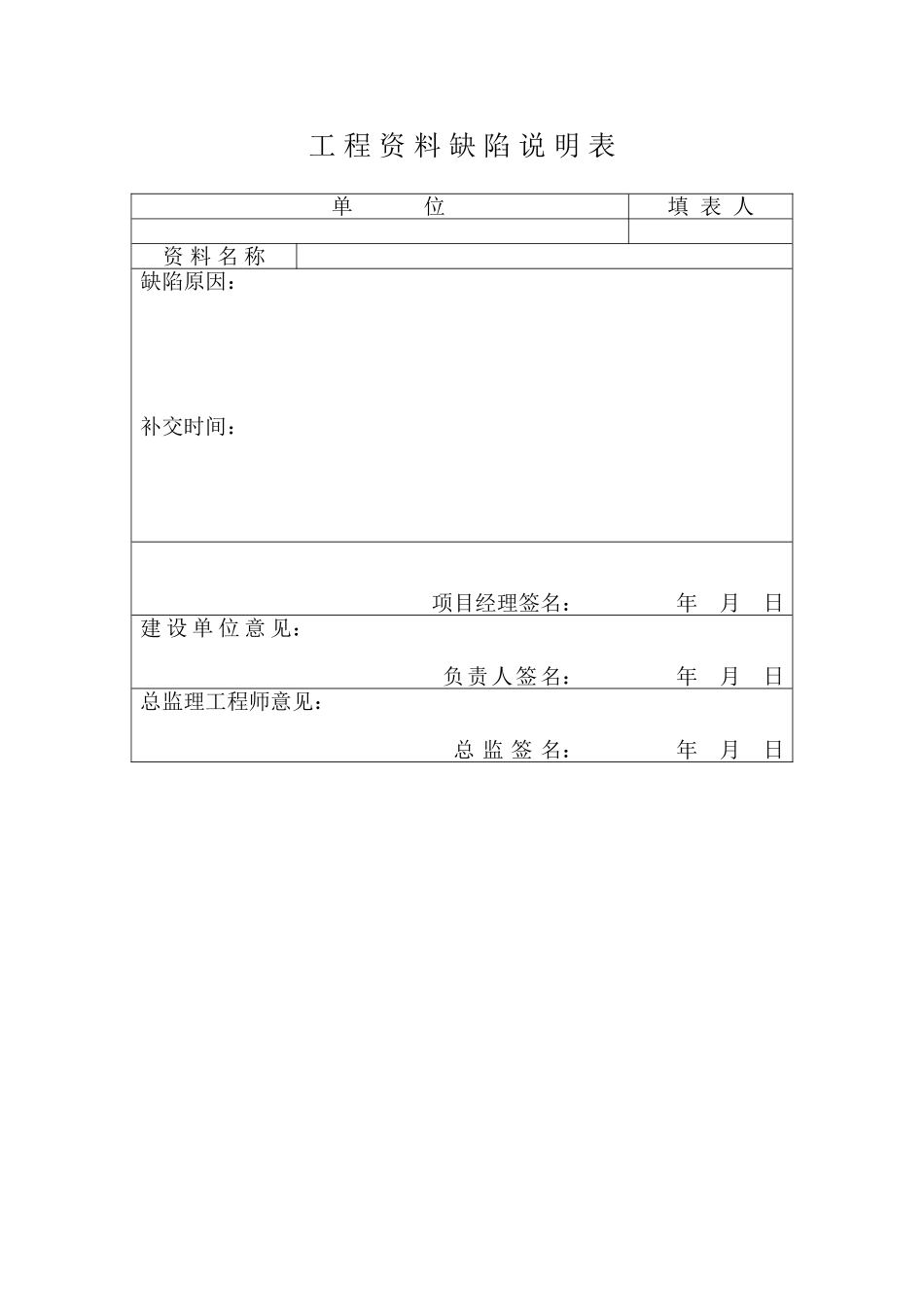 工程资料缺陷说明表.doc_第1页