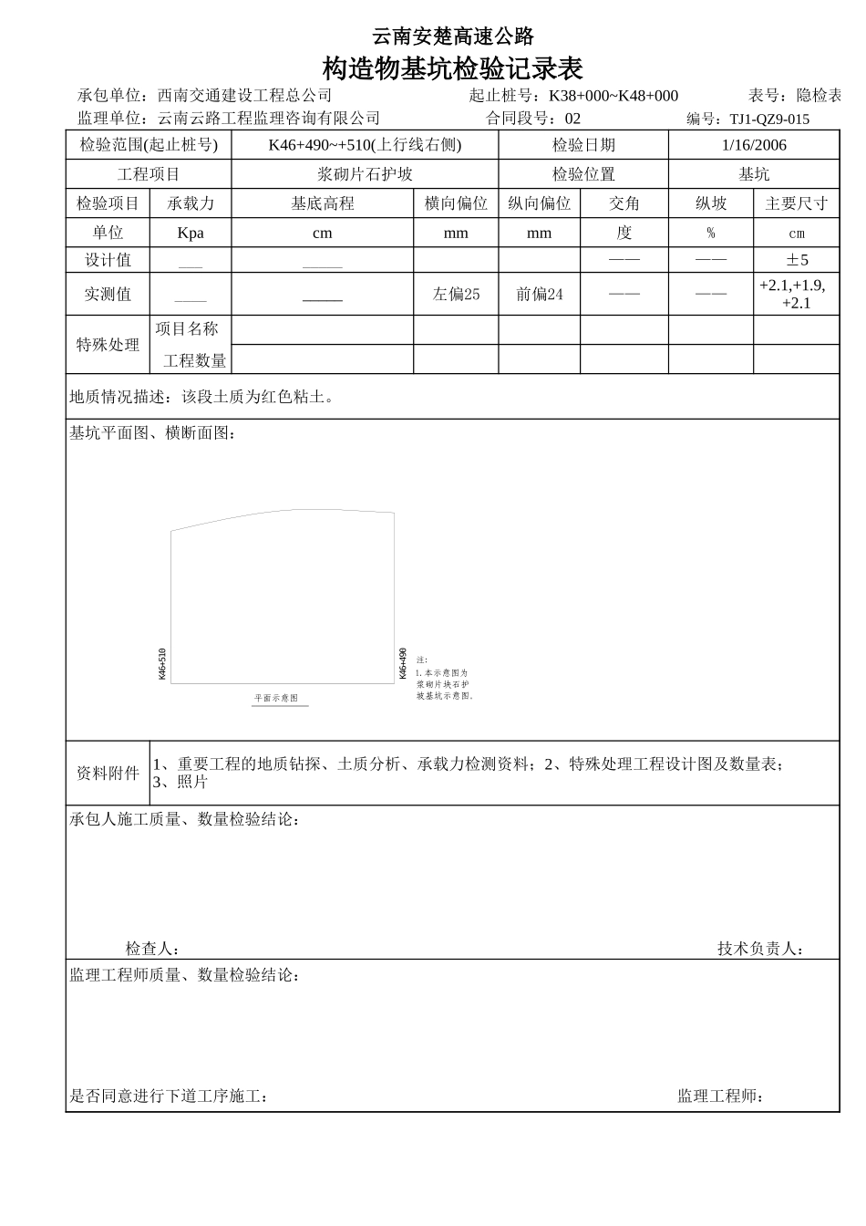 构造物基坑检验记录1.xls_第1页