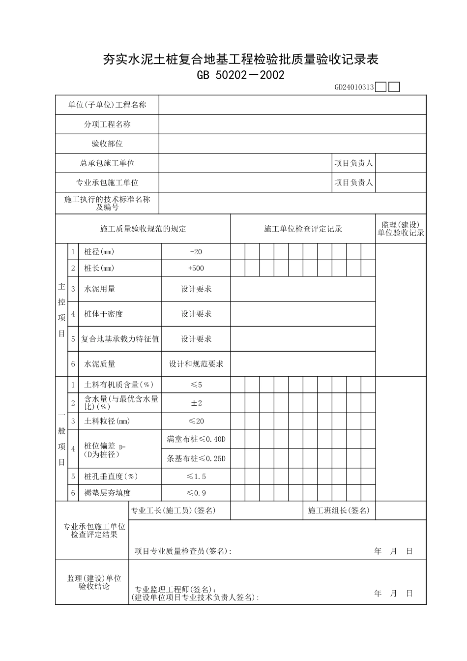 夯实水泥土桩复合地基工程检验批质量验收记录表.xls_第1页