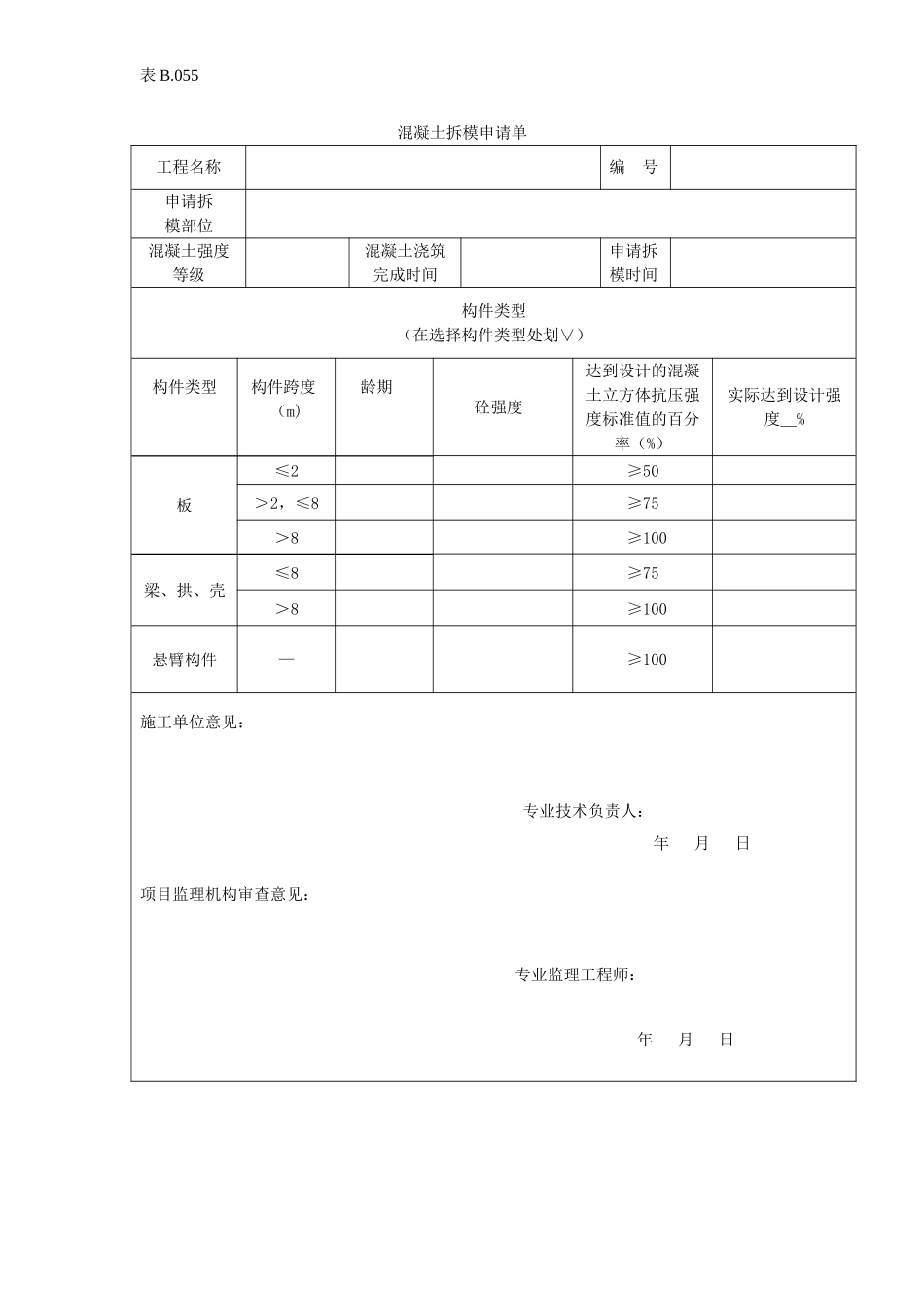 混凝土拆模申请单.doc_第1页