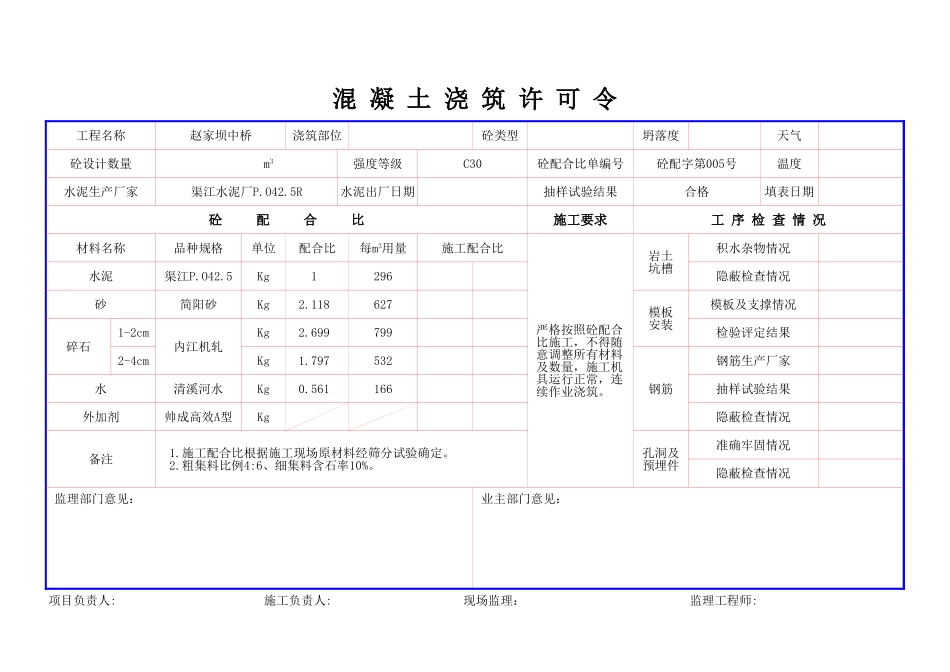 混凝土浇注许可令(无业主).xls_第2页
