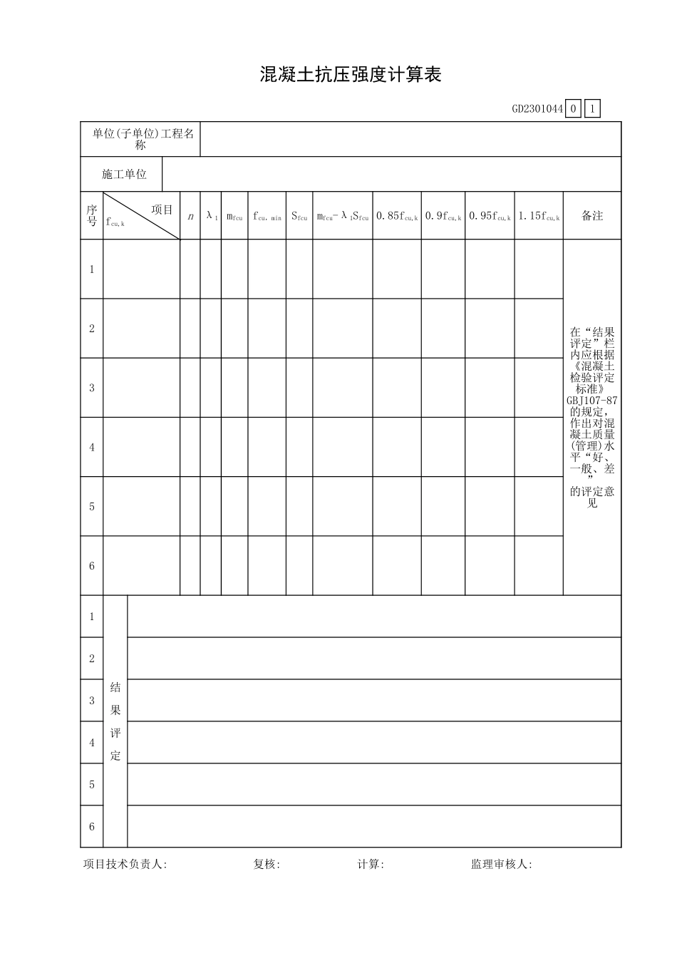 混凝土抗压强度计算表GD2301044.xls_第1页