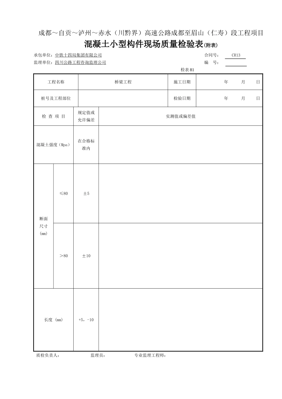 混凝土小型构件现场质量检验表（附表） 检表81.doc_第1页