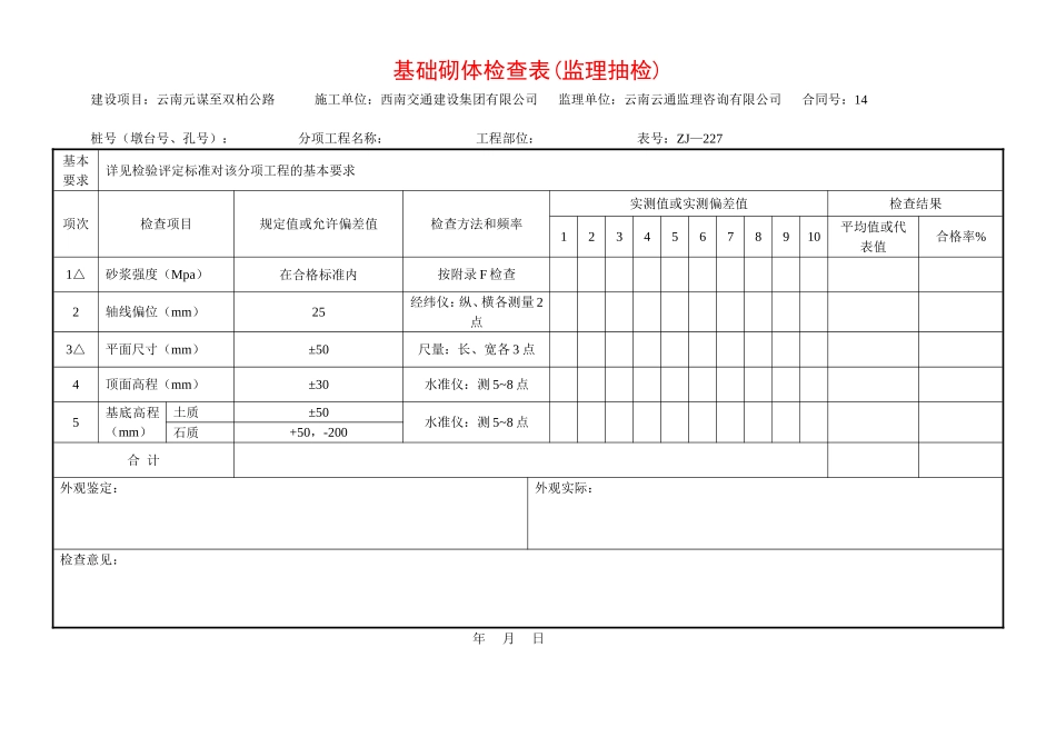 基础砌体检查表.doc_第1页