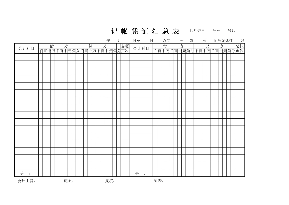 记 帐 凭 证 汇 总 表2.xls_第1页