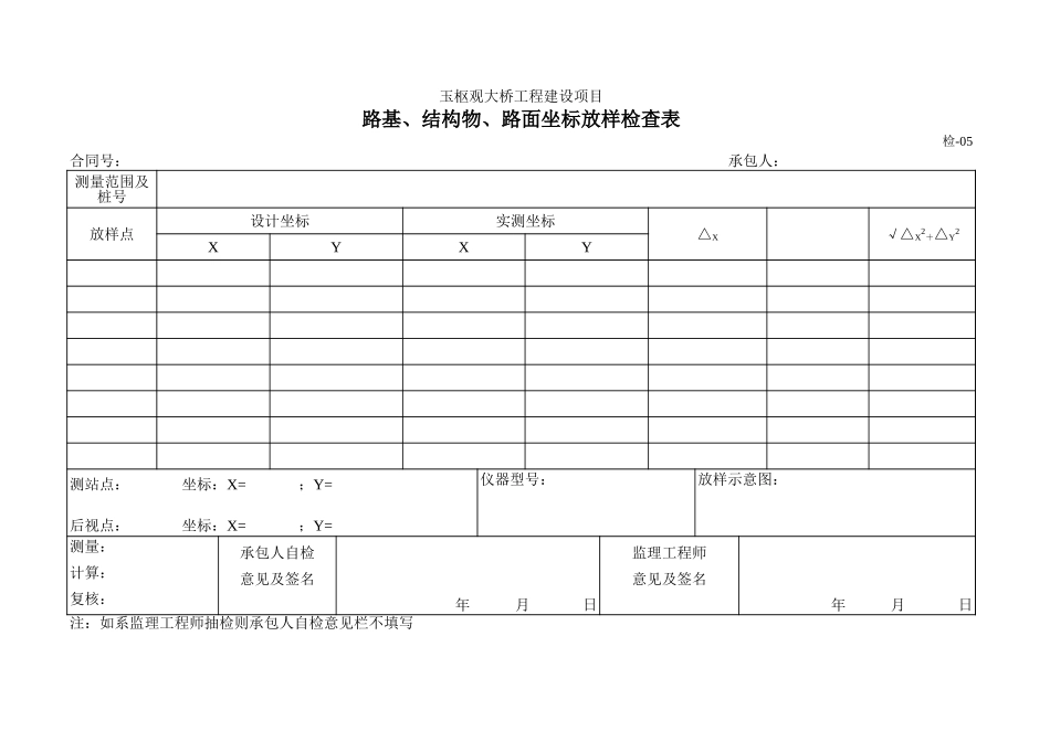 检-05路基、结构物、路面坐标放样检查表.xls_第1页