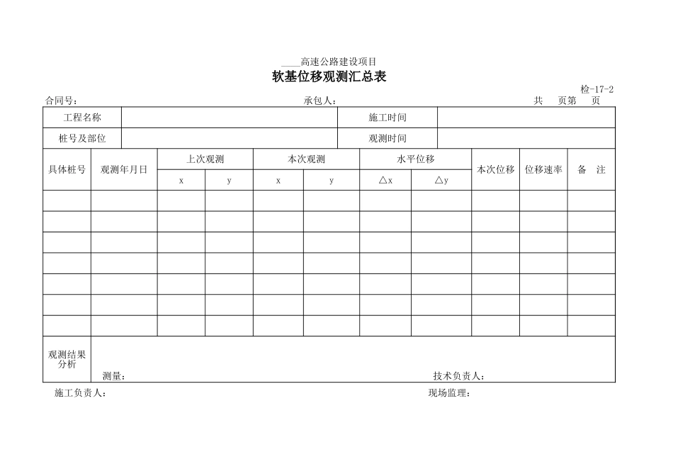 检-17-2软基位移观测汇总表.xls_第1页