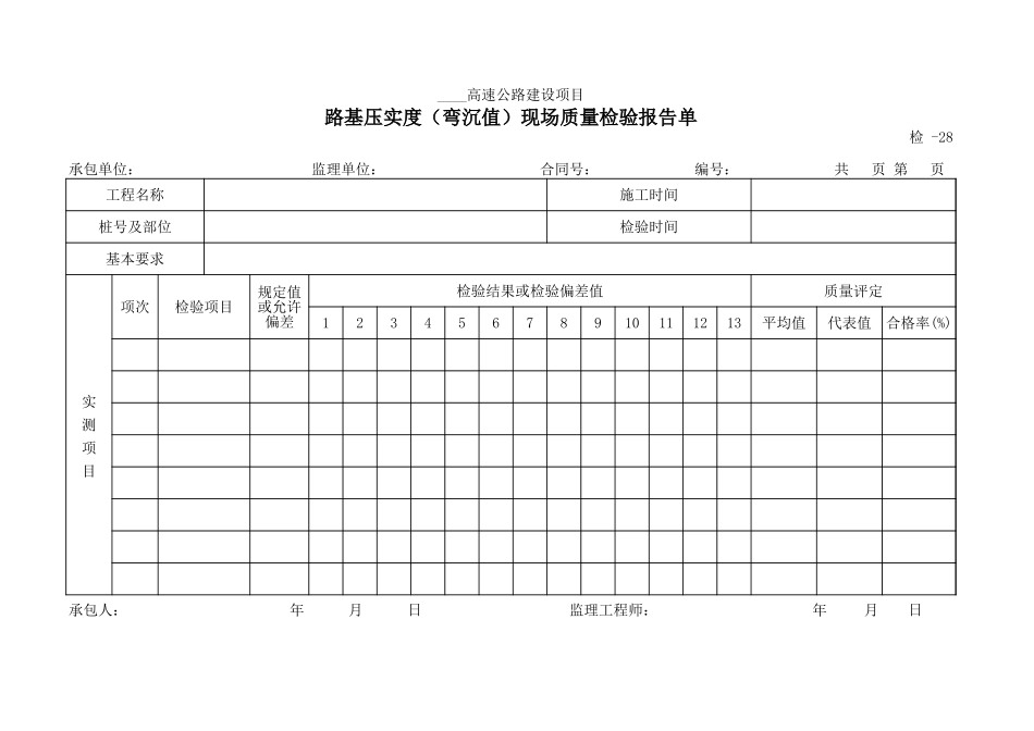 检-28路基压实度(弯沉值)现场质量检验报告单.xls_第1页