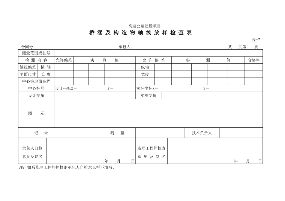 检-71桥涵及构造物轴线放样检查表.xls_第1页