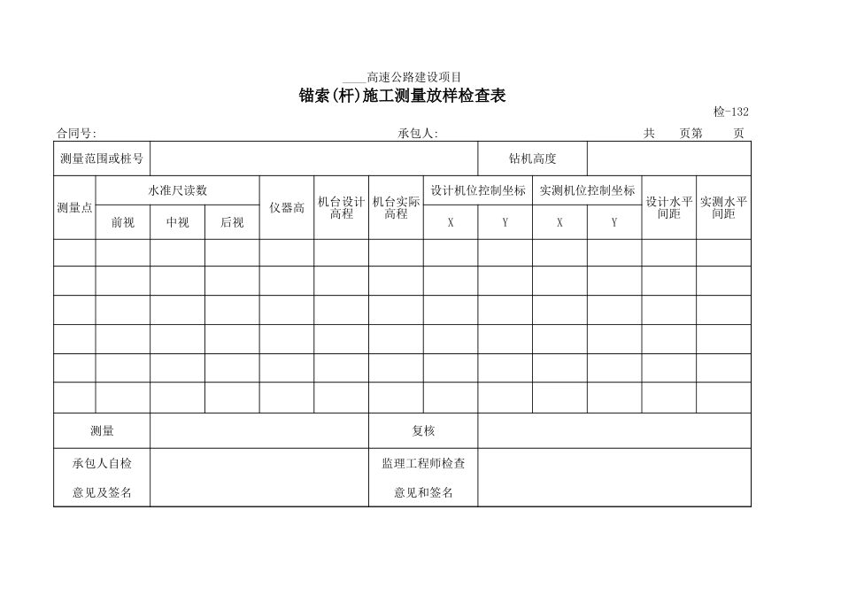 检-132锚索(杆)施工测量放样检查表.xls_第1页