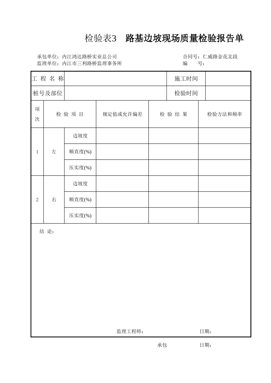 检验表3 路基边坡现场质量检验报告单.xls_第1页